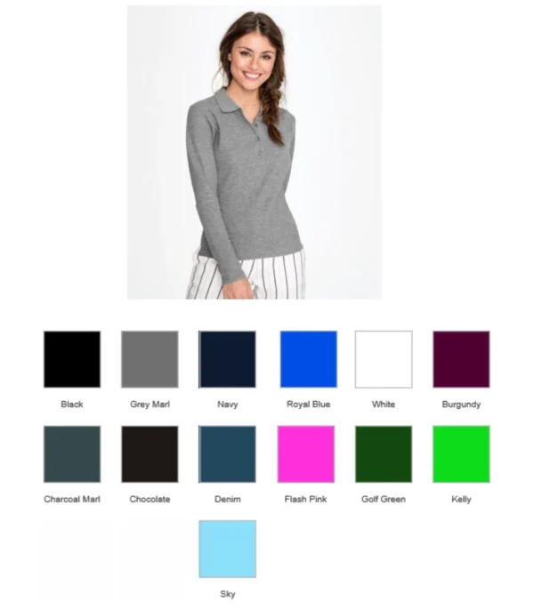 Sol's 11317 Ladies Podium Long Sleeve Cotton Pique Polo Shirt